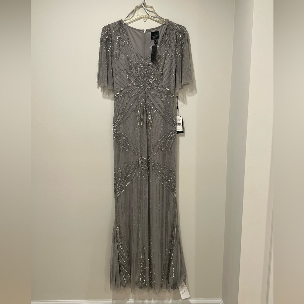 Adriana Papell Beaded Gray Evening Gown - Adrianna Papell size 4 Never worn